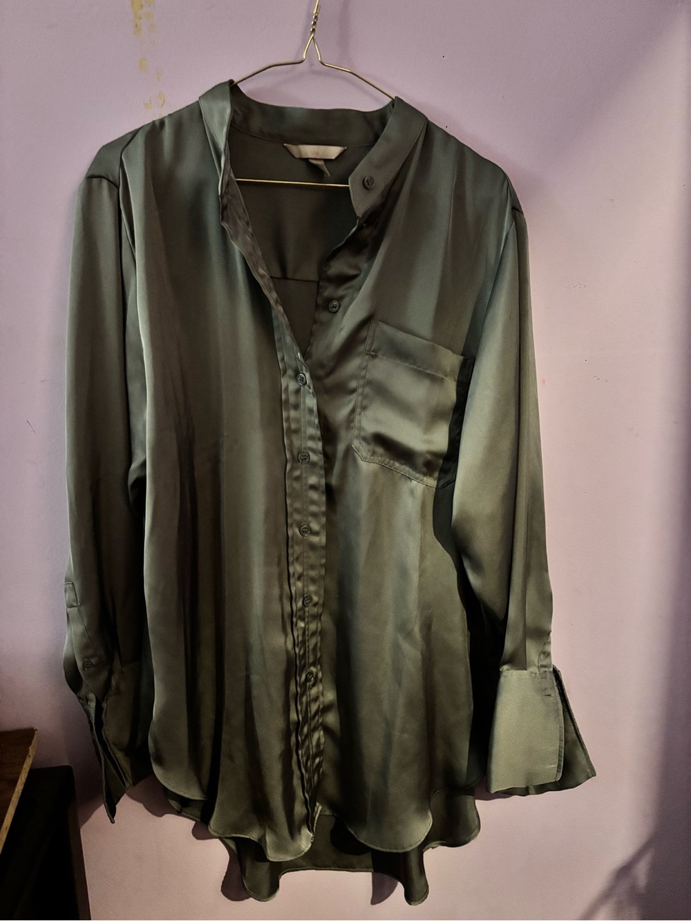 H&M Gray Satin Button-Up Shirt